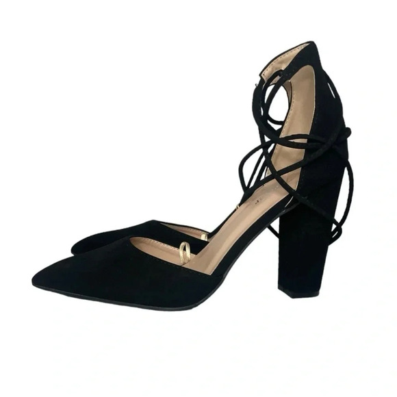 Black Pointy Toe High Heels with Crisscross Ankle Straps - 4 Inch Heel- Forever - Picture 6 of 7